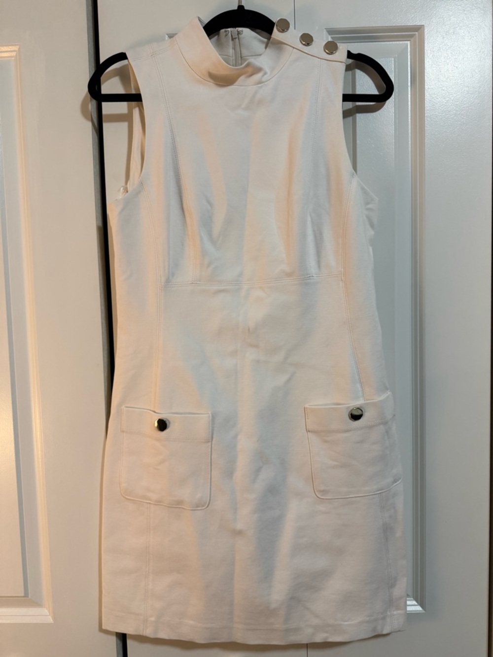 White House Black Market Cream Sleeveless Shift Dress with Button Accents